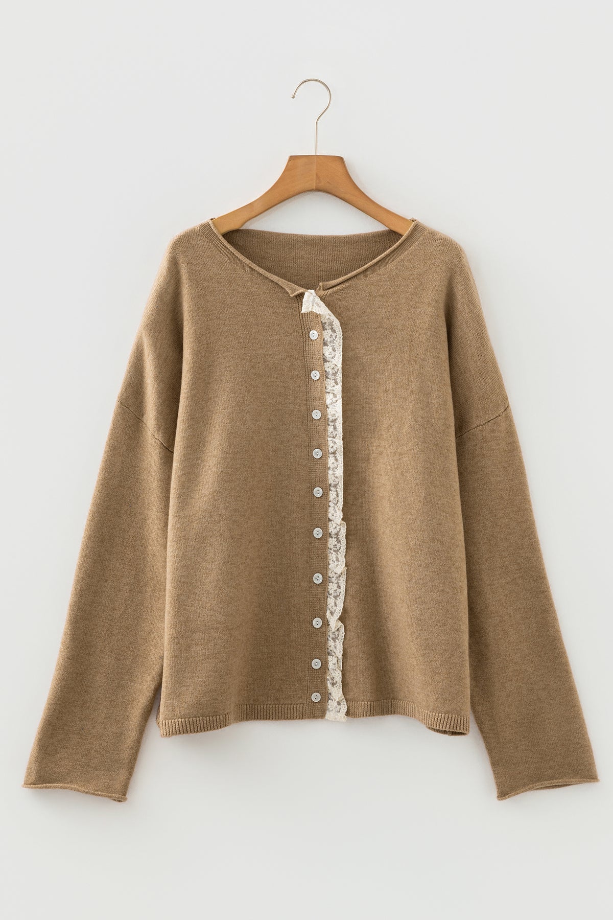 KaleaBoutique Comfortable Contrast Frilled Lace Trim Loose Cardigan Sweater - KaleaBoutique.com