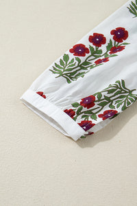 KaleaBoutique Stylish Frilled V Neck 3/4 Sleeve Loose Floral Dress - KaleaBoutique.com