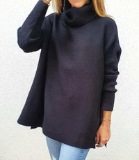 Turtleneck Sweater Mid Length Batwing Sleeve Slit Hem Tunic Pullover Sweaters Winter Tops Women Clothing - KaleaBoutique.com