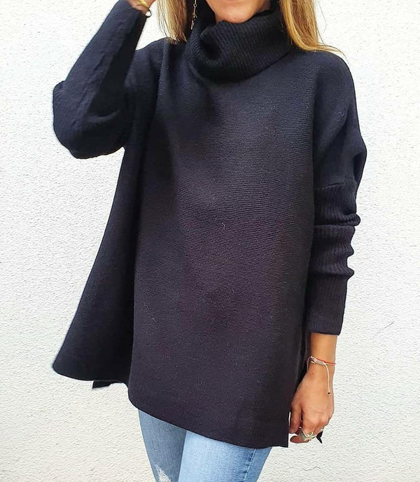 Turtleneck Sweater Mid Length Batwing Sleeve Slit Hem Tunic Pullover Sweaters Winter Tops Women Clothing - KaleaBoutique.com