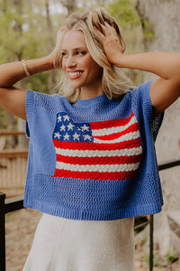 KaleaBoutique Comfortable Flag Graphic Short Sleeve Sweater Top - KaleaBoutique.com