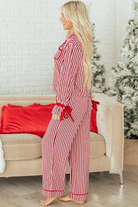 KaleaBoutique Comfortable Contrast Velvet Trim Bow Knot Waist 2pcs Pajama Set - KaleaBoutique.com