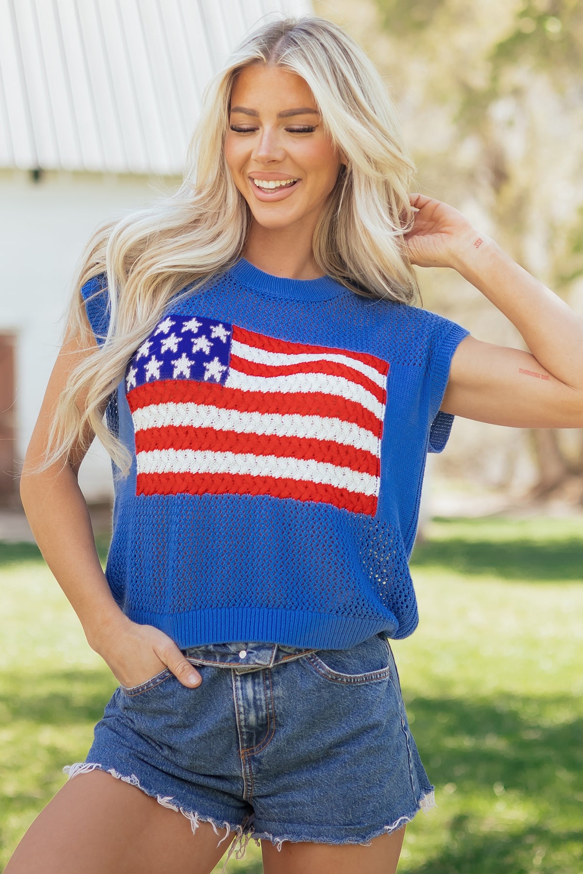 KaleaBoutique Comfortable Flag Graphic Short Sleeve Sweater Top - KaleaBoutique.com