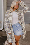 KaleaBoutique White Plaid Print Tunic Plus Size Shacket with Slits - KaleaBoutique.com