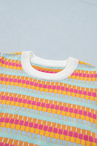 KaleaBoutique Stylish Abstract Striped Knit Short Sleeve Sweater - KaleaBoutique.com