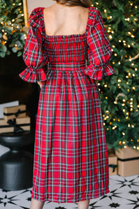 KaleaBoutique Stylish Plaid Square Neck Puff Sleeve Knot Waist Flared Midi Dress - KaleaBoutique.com