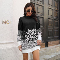 Christmas Snowflake Sweater Dress Loose Pullover Knitted Dresses Fall Winter Women's Clothing - KaleaBoutique.com