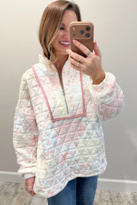KaleaBoutique Stylish Floral Quilted Metal Zipper Collar Long Sleeve Sweatshirt - KaleaBoutique.com