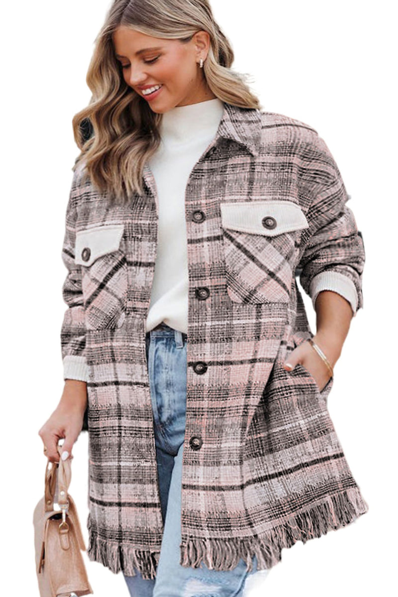 KaleaBoutique Plus Size Macrame Plaid Coat - KaleaBoutique.com