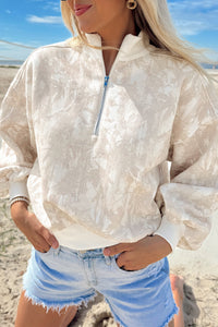 Camouflage Print Quarter-Zip Drop Shoulder Long Sleeve Sweatshirt - KaleaBoutique.com