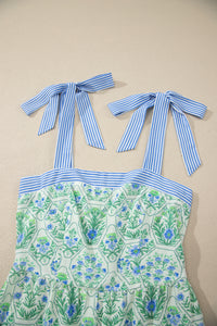 KaleaBoutique Stylish Geometric Floral Print Striped Patchwork Detail Sleeveless Dress（Runs Small ） - KaleaBoutique.com