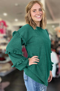 Twisted Ribbed Tiered Ruffles Long Sleeve Pullover Top - KaleaBoutique.com