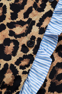 Stylish KaleaBoutique Wild Leopard Print Contrast Striped Frilled Trim Chic Shirt - KaleaBoutique.com
