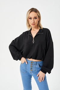 Women's Cropped Half-Zip Loose Fit Pullover Sweatshirt - KaleaBoutique.com
