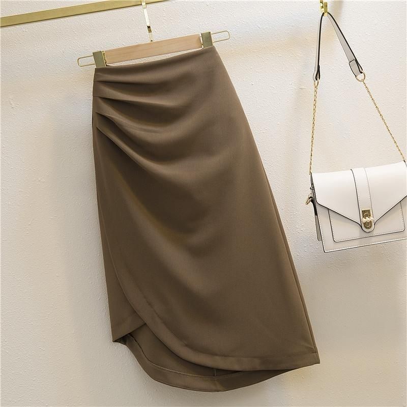 Women's High-Waist Ruched Asymmetric Midi Skirt - KaleaBoutique.com