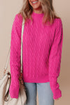 KaleaBoutique Solid Cable Knit High Neck Drop Shoulder Sweater - KaleaBoutique.com