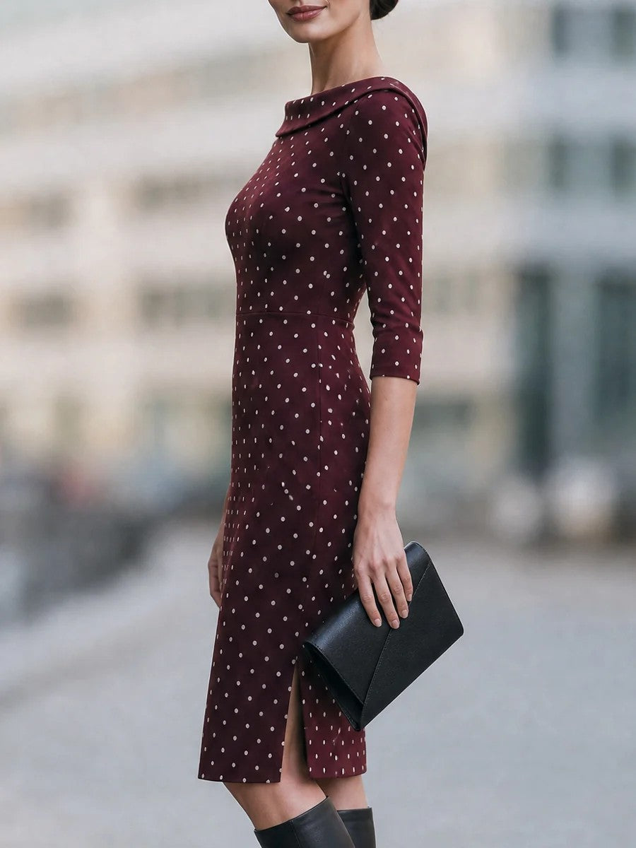 Women's Polka-Dot Three-Quarter-Sleeve Sheath Dress - KaleaBoutique.com