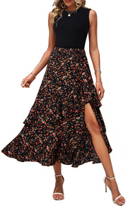 KaleaBoutique Floral Patchwork Asymmetric Ruffle Skirt Solid Tank Bodice Cocktail Dress - KaleaBoutique.com