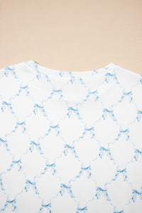 KaleaBoutique Stylish Bow Knot Geometric Print Lettuce Trim Two Piece Lounge Set - KaleaBoutique.com