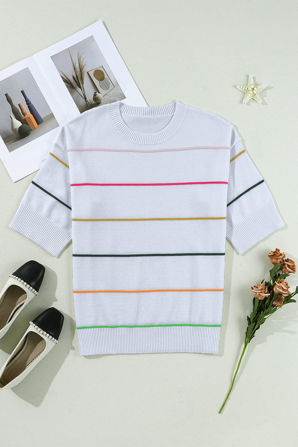 KaleaBoutique Comfortable Colorblock Striped Half Sleeve Drop Shoulder Sweater - KaleaBoutique.com