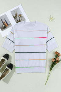 KaleaBoutique Comfortable Colorblock Striped Half Sleeve Drop Shoulder Sweater - KaleaBoutique.com