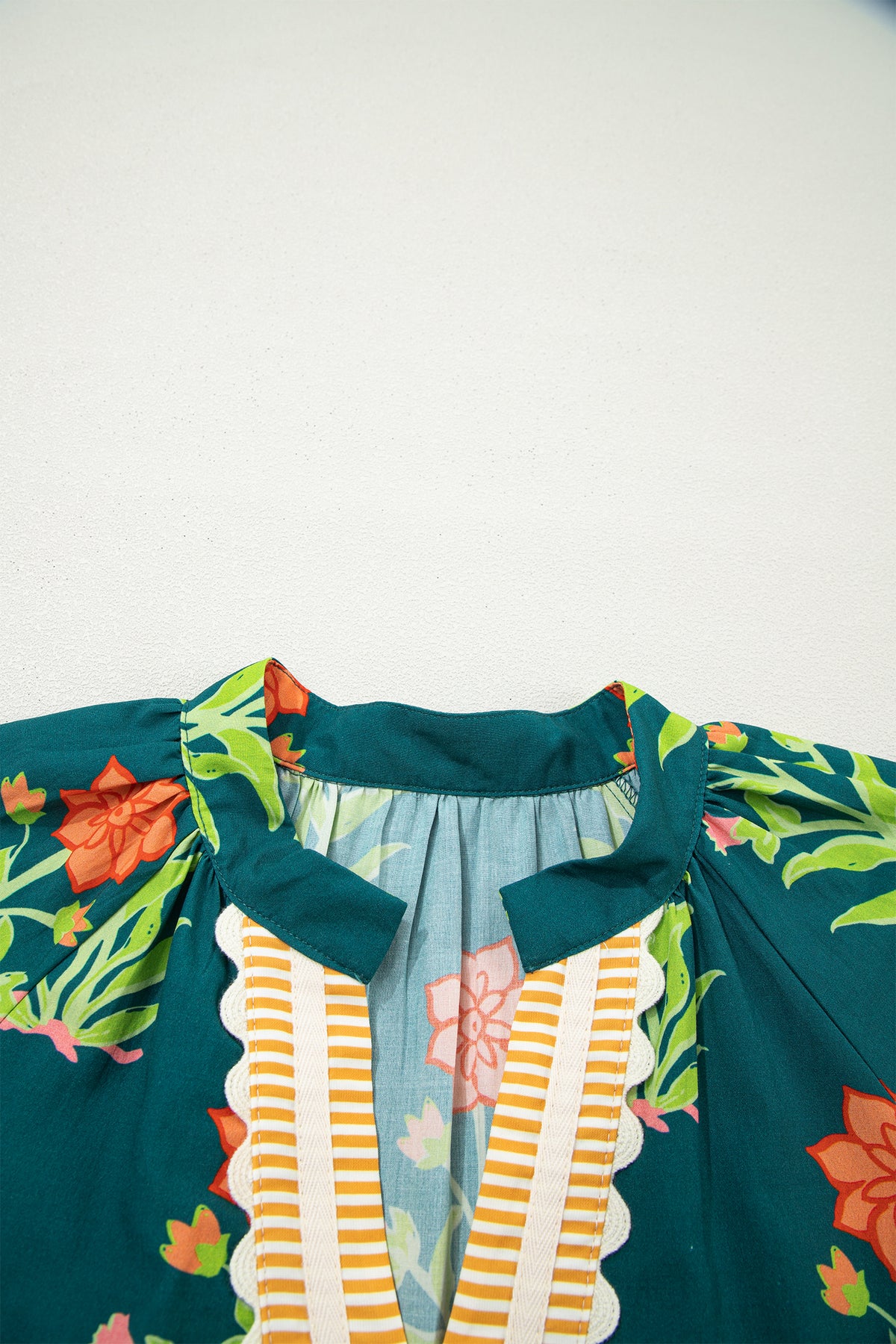 KaleaBoutique Comfortable Floral Print Contrast Trim Striped Patchwork Short Sleeve Dress - KaleaBoutique.com