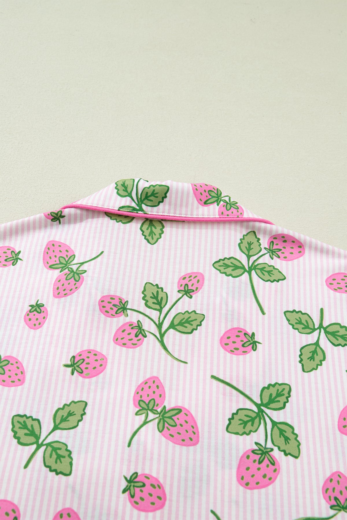 KaleaBoutique Stylish Striped Strawberry Print Lapel Shirt Drawstring Shorts 2pcs Pajama Set - KaleaBoutique.com