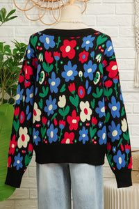 KaleaBoutique Stylish Floral Print V Neck Buttoned Short Cardigan Sweater - KaleaBoutique.com