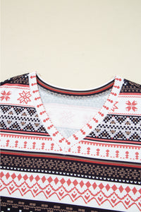 KaleaBoutique Comfortable Retro Christmas Pattern Loose Pullover 2pcs Lounge Pant Set