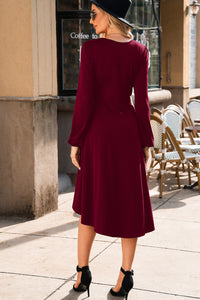 Solid Color Ruched Detail Long Sleeve Midi Dress - KaleaBoutique.com