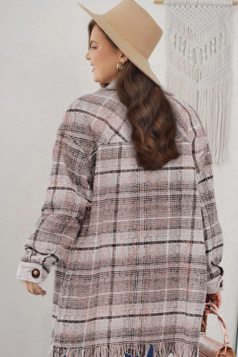 KaleaBoutique Plus Size Macrame Plaid Coat - KaleaBoutique.com