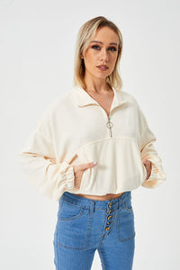 Women's Cropped Half-Zip Loose Fit Pullover Sweatshirt - KaleaBoutique.com
