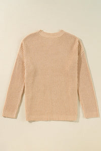 Cable Knit Drop Shoulder Side Slits Loose Sweater - KaleaBoutique.com