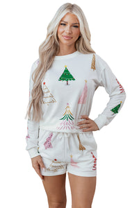 KaleaBoutique Stylish Multi Christmas Tree Long Sleeve Top and Shorts 2pcs Lounge Set - KaleaBoutique.com