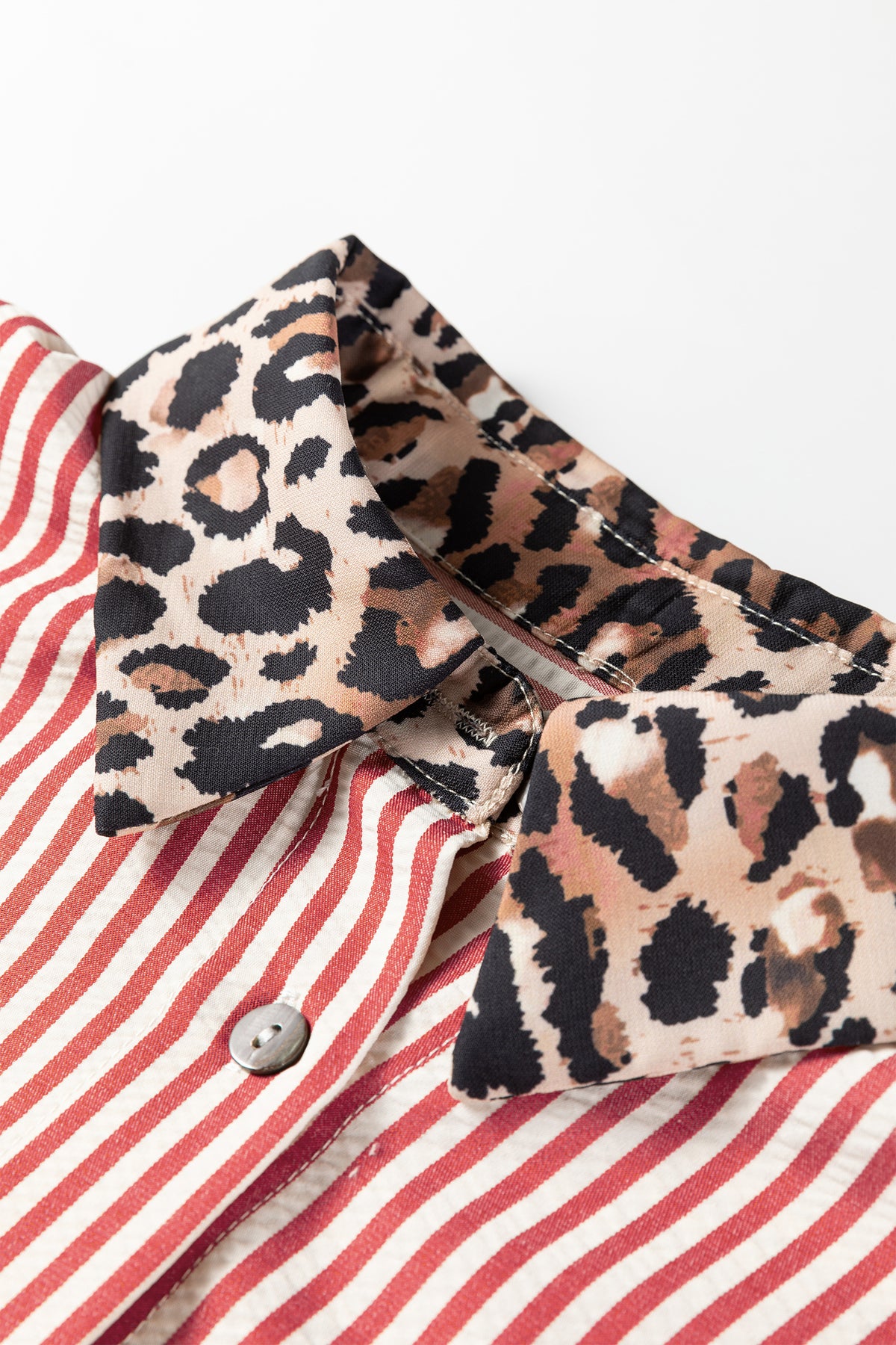 KaleaBoutique Stylish Striped Leopard Print Patchwork Button Up Womens Shirt - KaleaBoutique.com