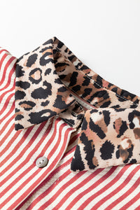 KaleaBoutique Stylish Striped Leopard Print Patchwork Button Up Womens Shirt - KaleaBoutique.com