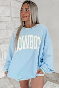 KaleaBoutique Comfortable Embroidered Cowboy Letter Print Long Sleeve Round Neck Sweatshirt - KaleaBoutique.com
