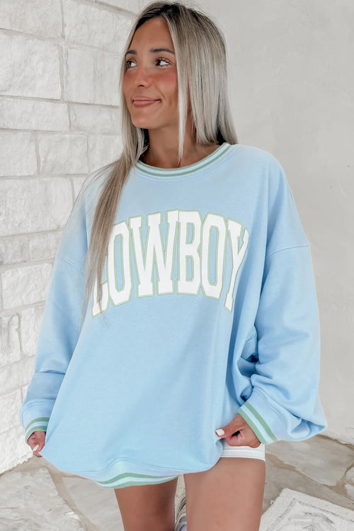 KaleaBoutique Comfortable Embroidered Cowboy Letter Print Long Sleeve Round Neck Sweatshirt - KaleaBoutique.com
