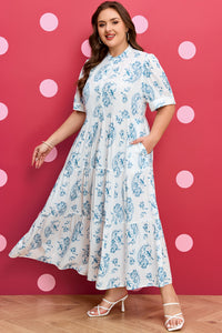 Sky Blue Plus Size Geometric Floral Tiered Maxi Dress - KaleaBoutique.com