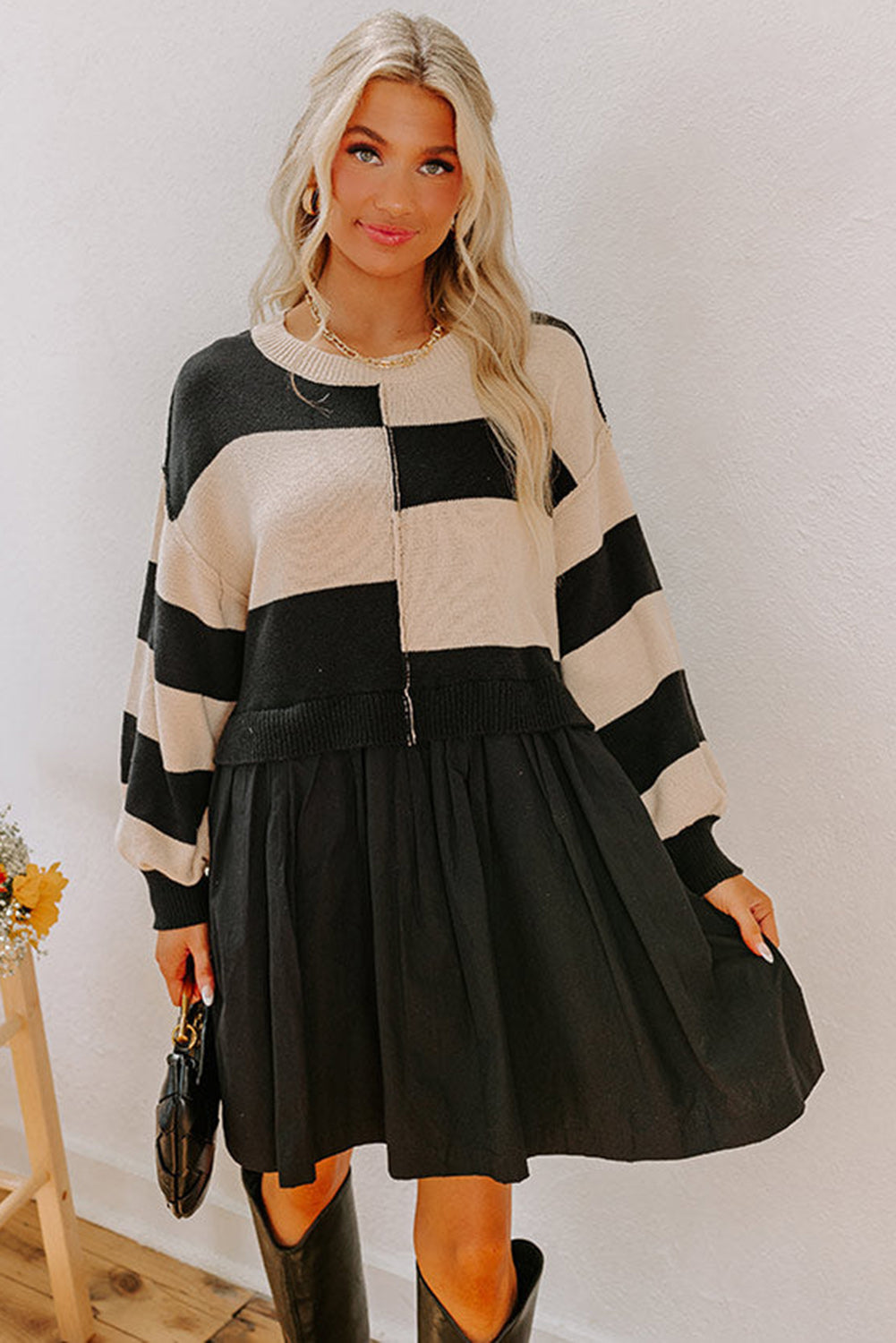 KaleaBoutique Stylish Two in One Knitted Top High Waist Splicing Hem Sweater Dress - KaleaBoutique.com