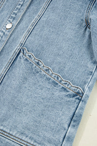 Scallop Trim Collar Patched Pocket Button Up Mineral Washed Denim Jacket - KaleaBoutique.com