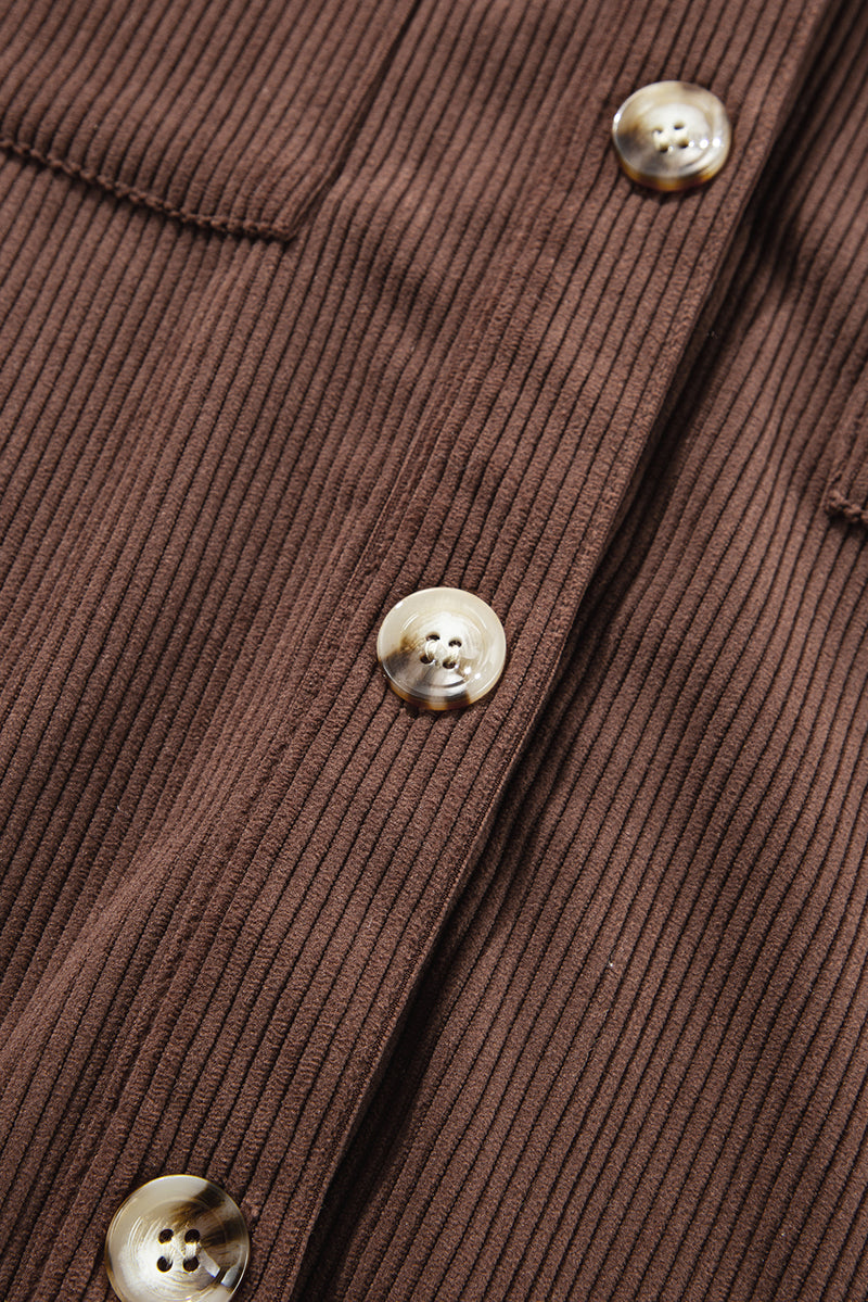 KaleaBoutique Hooded Drawstring Pockets Corduroy Shacket - KaleaBoutique.com