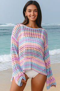 Multi Stripe Open Knit Sweater Beach Cover Up - KaleaBoutique.com