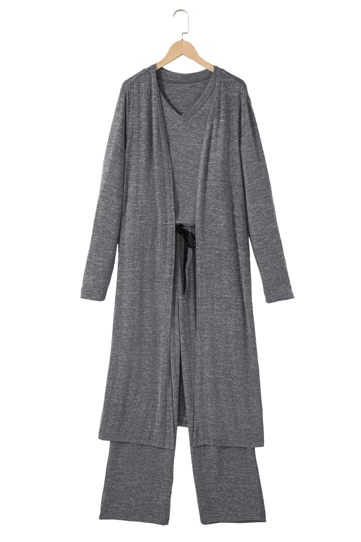 KaleaBoutique Stylish 3 Pcs V Neck T Shirt Ribbon Knot Pants Open Duster 3pcs Lounge Set - KaleaBoutique.com