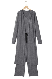 KaleaBoutique Stylish 3 Pcs V Neck T Shirt Ribbon Knot Pants Open Duster 3pcs Lounge Set - KaleaBoutique.com