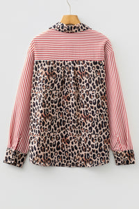 KaleaBoutique Stylish Striped Leopard Print Patchwork Button Up Womens Shirt - KaleaBoutique.com