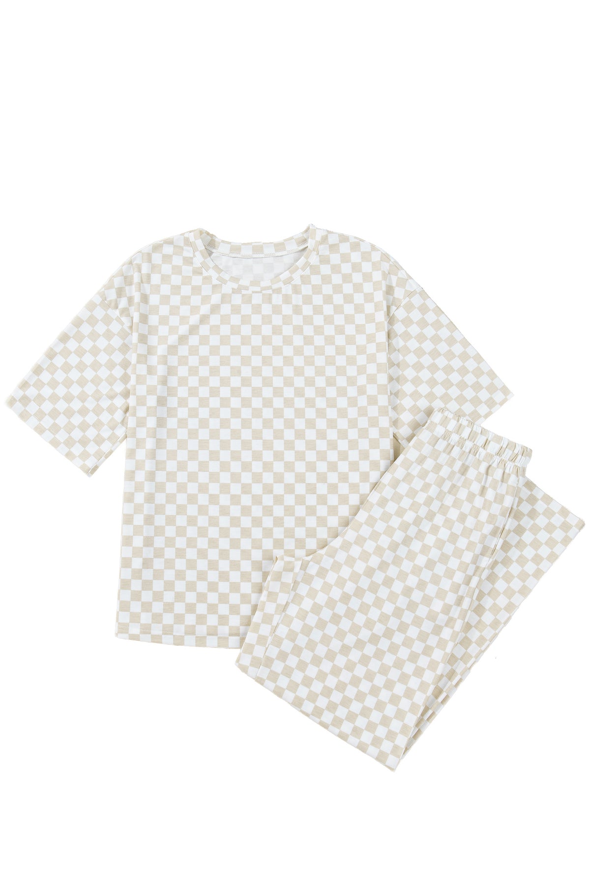 KaleaBoutique Comfortable Checkered Print Half Sleeve Tee 2pcs Lounge Pant Set - KaleaBoutique.com