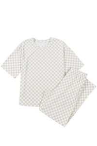 KaleaBoutique Comfortable Checkered Print Half Sleeve Tee 2pcs Lounge Pant Set - KaleaBoutique.com