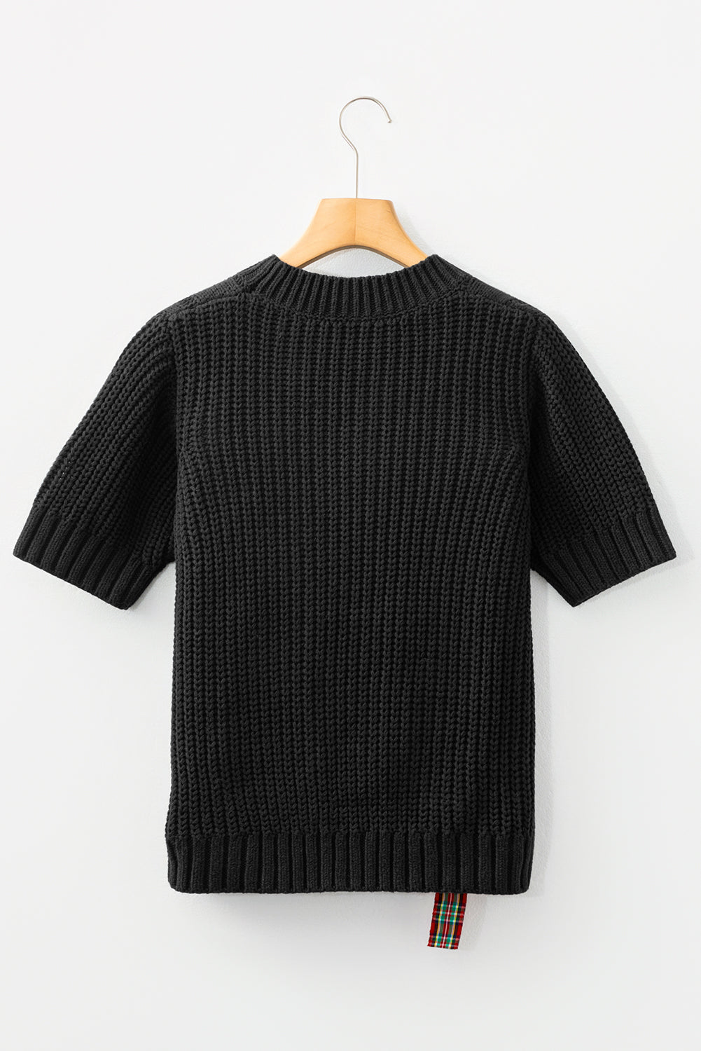KaleaBoutique Comfortable Plaid Lace up Detail Christmas Holiday Puff Short Sleeve Sweater - KaleaBoutique.com