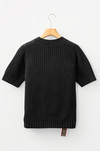 KaleaBoutique Comfortable Plaid Lace up Detail Christmas Holiday Puff Short Sleeve Sweater - KaleaBoutique.com